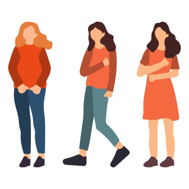 Sıradan Kıyafetler Çiziminde Üç Yüzsüz Kadın