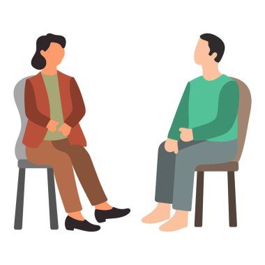 Kadın ve Erkek Terapi Oturumu İllüstrasyonunda Oturuyorlar