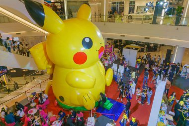 Bangkok, Tayland-10, Ocak 2016:Pikachu balon Siam Paragon, Pokemon Festivali