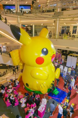 Bangkok, Tayland-10, Ocak 2016:Pikachu balon Siam Paragon, Pokemon Festivali