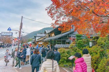 Arashiyama şehir, Kyoto, Kyoto, Japonya - 3 Aralık 2015:Street görünümü