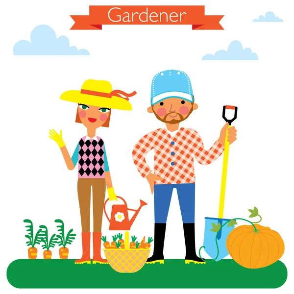 Homem e mulher trabalhadores do jardim . —  Vetores de Stock