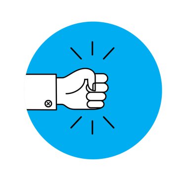 Mavi arka planda el yumruk simgesi. Vektör