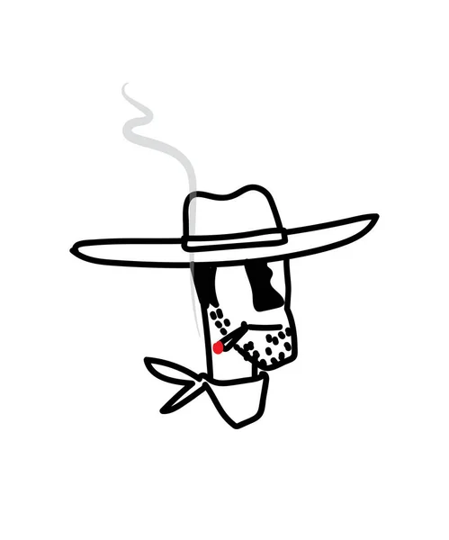 Cowboykopf Rauchend Und Mit Hut Vektor — Stockvektor