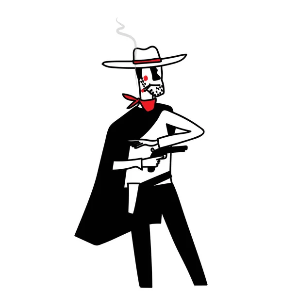 Cowboy Mann Raucht Und Hält Waffe Vektor — Stockvektor