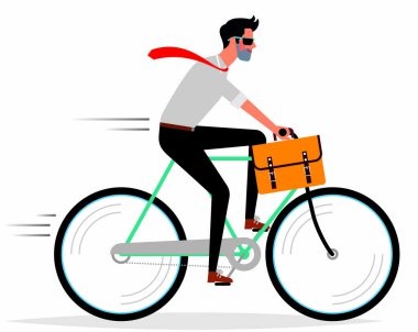 Bisiklet süren bir iş adamı. Vektör 