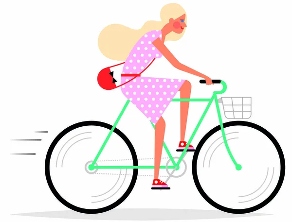 Belle Jeune Femme Blonde Vélo Isolé Sur Blanc Illustration Vectorielle — Image vectorielle