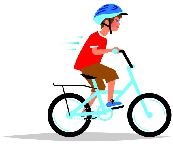 Garçon Portant Casque Faisant Vélo Isolé Sur Blanc Vecteur — Image vectorielle