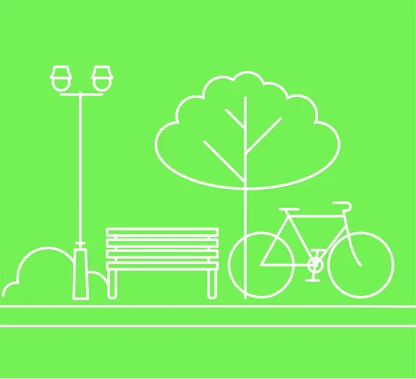 Una Panchina Albero Bici Nell Icona Del Parco Illustrazione Vettoriale Grafiche Vettoriali