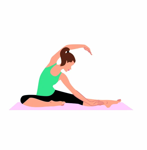 Giovane Bella Donna Che Esercizio Yoga Allenamento Gambe Schiena Braccia — Vettoriale Stock