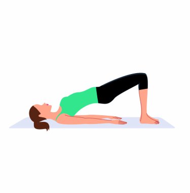 Genç ve güzel bir kadın yoga pozu veriyor. Yarı köprü fitness egzersizi. Vektör illüstrasyonu