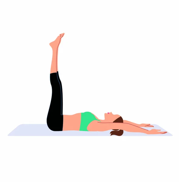 Jeune Belle Femme Couchée Sur Tapis Faisant Exercice Yoga Levage — Image vectorielle
