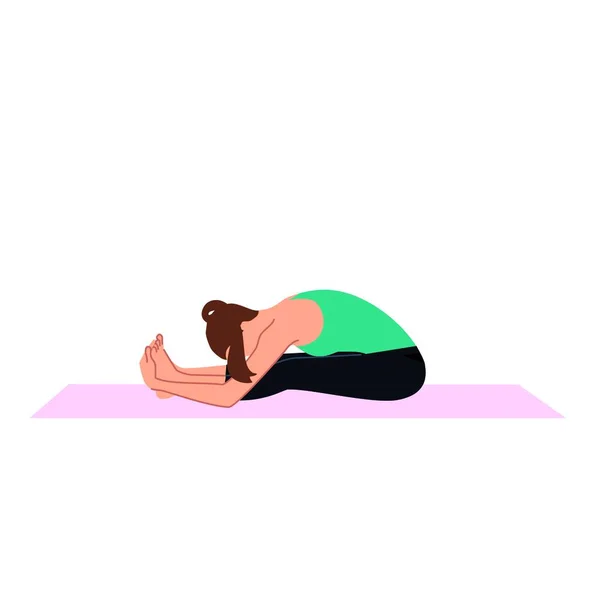 Jonge Mooie Vrouw Die Yoga Oefeningen Doet Rug Been Stretching — Stockvector