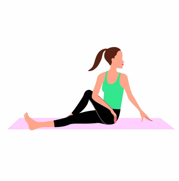 Jeune Belle Femme Faisant Exercice Torsion Russe Illustration Vectorielle Yoga — Image vectorielle