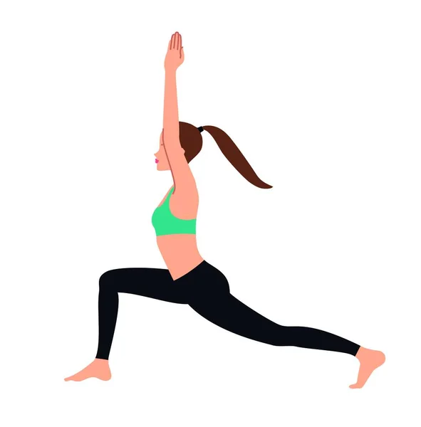Frau Beim Tiefen Ausfallschritt Krieger Yoga Übung Vektorillustration — Stockvektor