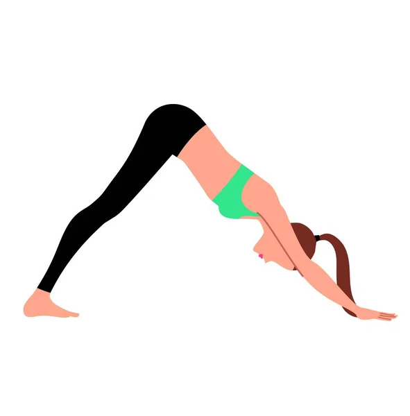 Yoga pozu veren genç ve güzel bir kadın. Bacaklar ve sırtı gerilmiş Vektör illüstrasyonu