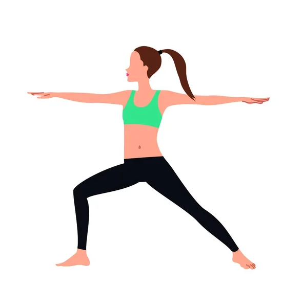 Jeune Belle Femme Debout Dans Pose Guerrier Yoga Illustration Vectorielle — Image vectorielle