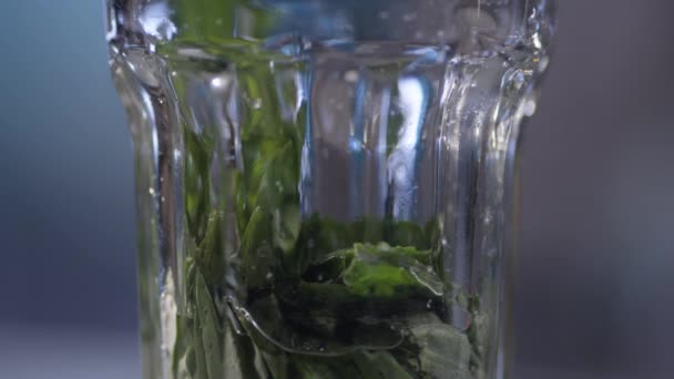 De cocktail in een glas gieten met mint — Stockvideo