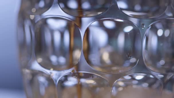 玻璃器皿与啤酒灌装的特写镜头 — 图库视频影像