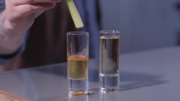 Ajouter du céleri dans un verre avec du miel — Video