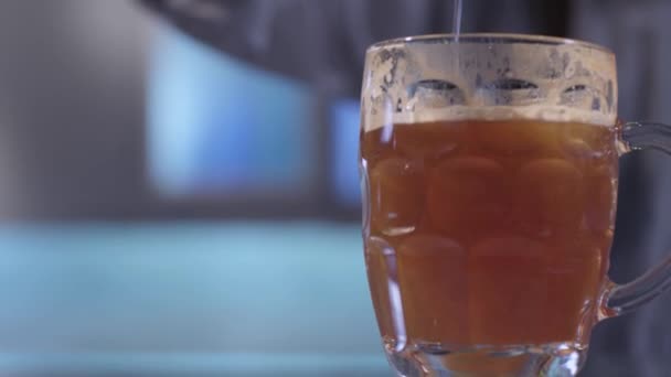 Despejar cerveja em uma caneca de uma garrafa — Vídeo de Stock