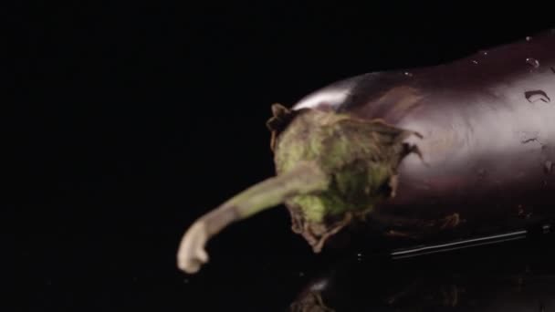 Close-up van aubergine op zwarte achtergrond — Stockvideo