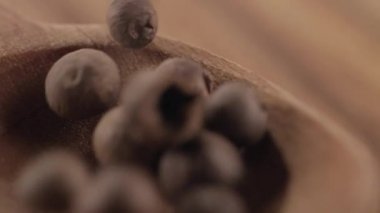 Düşen bir tahta kaşık biber Close-Up