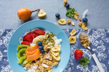 Fındık, papaya, kivi, çilek, muz ve yaban mersini ile Kahvaltı