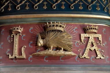 Fransa 'daki Loire nehrinin kıyısındaki Blois kalesinde heykel ve detay