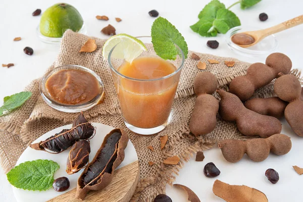 Preparación Del Jugo Pulpa Fruta Del Tamarindo — Foto de Stock