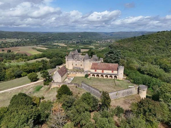Dordogne, Fransa 'daki Fnelon Kalesi' nin havadan görünüşü