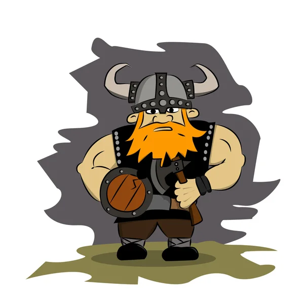 Vikingo con hacha y escudo — Vector de stock