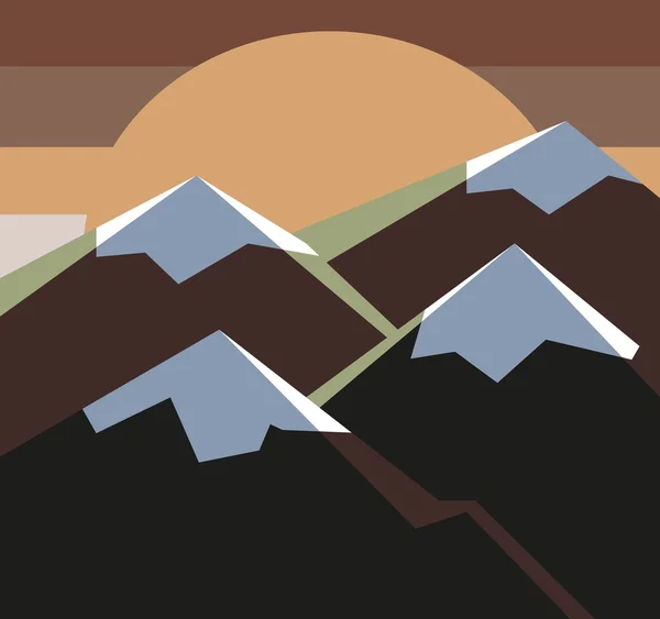 Paysage de soleil, ciel et montagnes — Image vectorielle