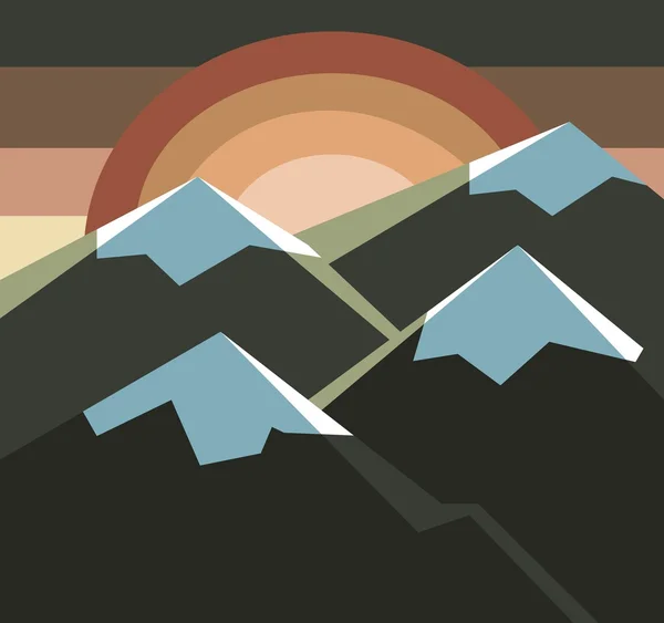 Paisaje de sol, cielo y montañas — Vector de stock