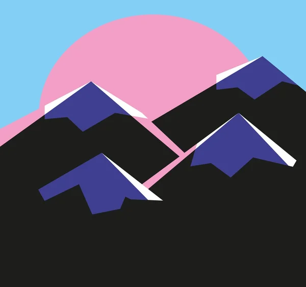 Paysage de soleil, ciel et montagnes — Image vectorielle