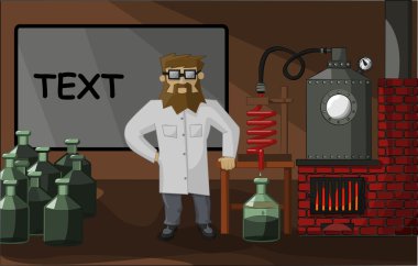 Sakallı kimyager laboratuvar arka planda