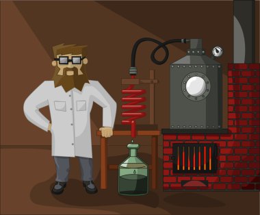 Sakallı kimyager laboratuvar arka planda