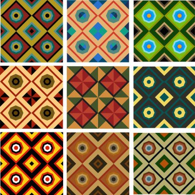 Beş farklı renkli geometrik Dikişsiz desen seti