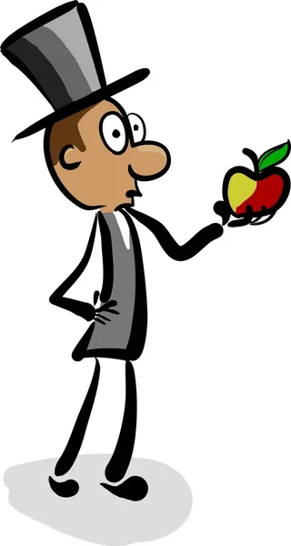 Isaac Newton looks at an apple — Stock Vector