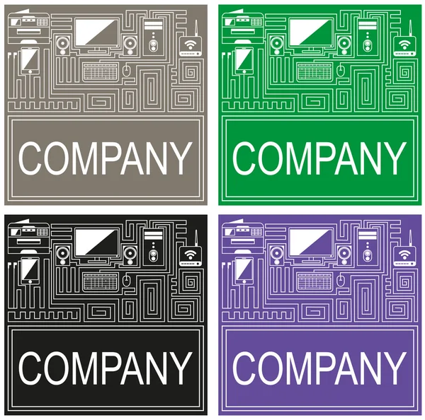 Set van vier bureaus van het abstracte patroon computer op verschillende backg — Stockvector