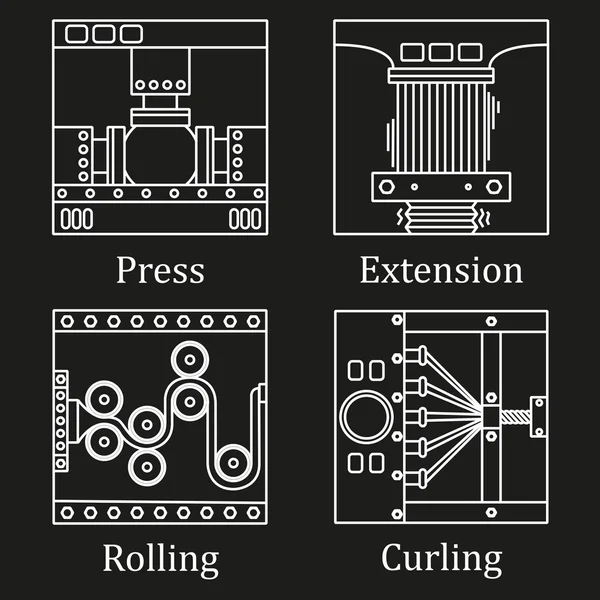 Sada čtyř snímků z technologických procesů: lisování, twist — Stockový vektor