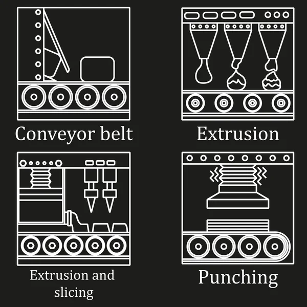 Um conjunto de quatro imagens de máquinas de produção de alimentos —  Vetores de Stock