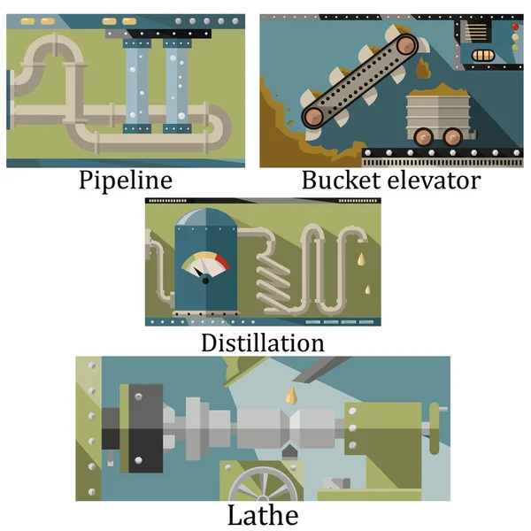 一组的四个图像的技术的工业机器 — 图库矢量图片