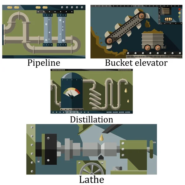 Um conjunto de quatro imagens de uma máquina industrial tecnológica —  Vetores de Stock