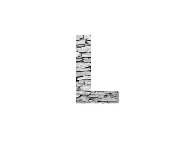 Алфавит из каменной стены, изолированный на белом фоне — стоковое фото