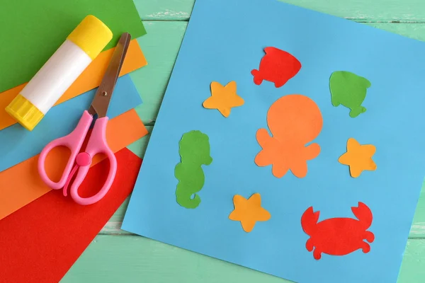 Paper ocean creatures, simple fun applique. — Stock Photo, Image