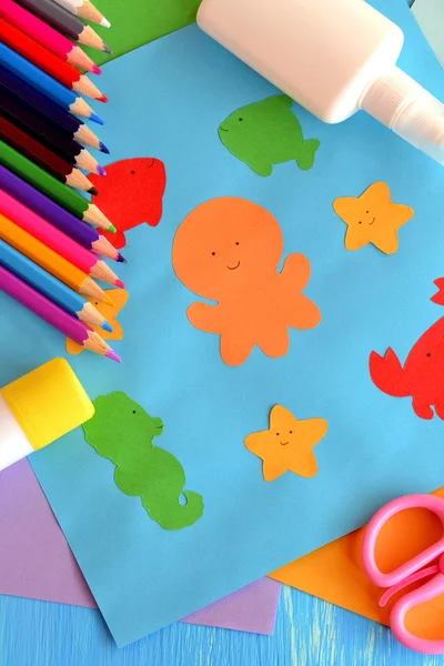 Children application from color paper make in kindergarten — Stock Photo, Image