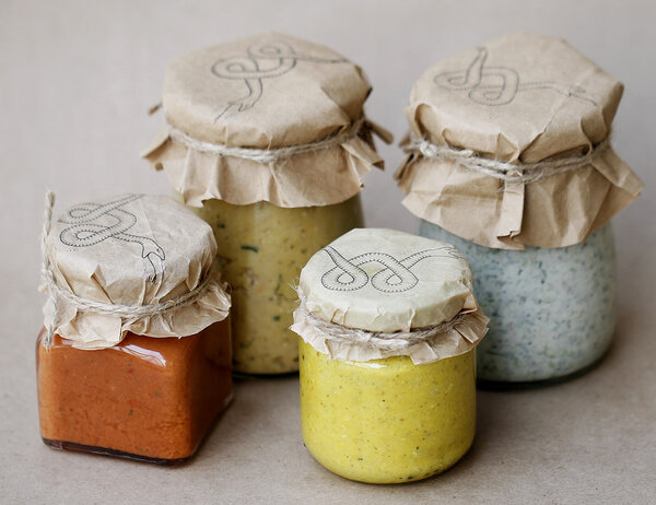 Homemade sauces in jars