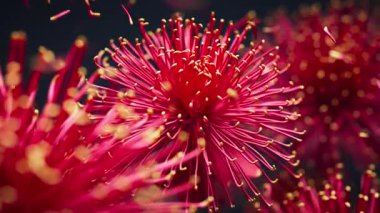 Canlandırılmış üç boyutlu yemyeşil kasımpatı çiçekleri havada süzülürken hafifçe sallanıyor ve sallanarak huzurlu bir botanik atmosfer oluşturuyor..