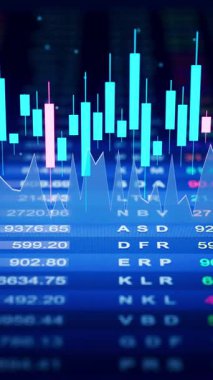 Dijital şamdan grafikleri ve dalgalanan piyasa göstergelerinin kusursuz üç boyutlu döngüsü. Modern finansal hareket arka planı ticaret, finans ve veri odaklı görseller için mükemmeldir.